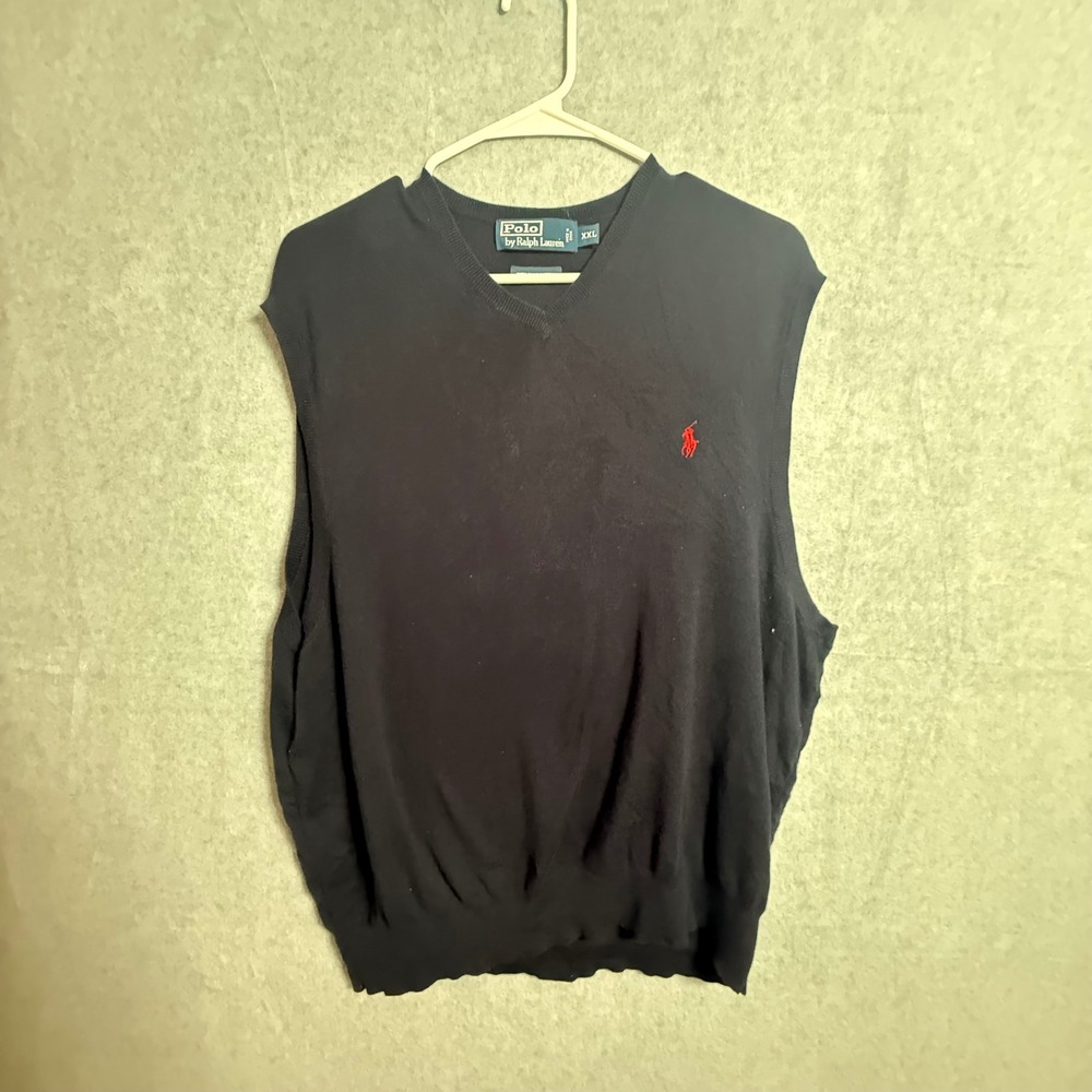 Polo Ralph Lauren Mens XXL Navy Blue 100% Pima Cotton V-Neck Sweater Vest